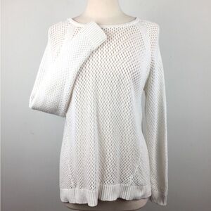 Michael Kors Open Knit Sweater, White with Gold Buttons, M